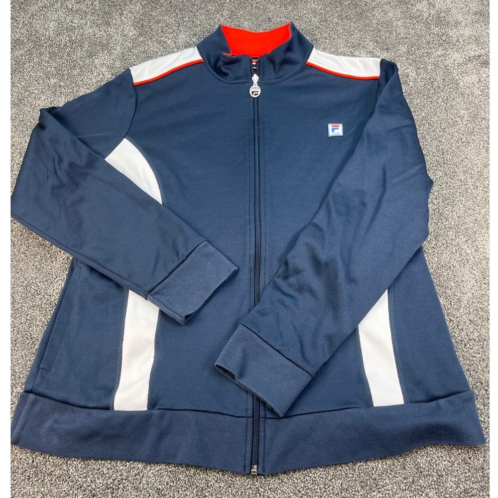 FILA Sport Navy Blue White Orange Full Zip Track Jacket Women's Size XL